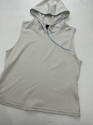 Cream striped swoosh logo 90s vintage tank top sleeveless hoodie  (S)