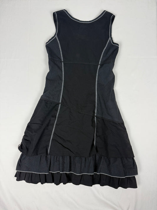 Black lace up pleated mini dress (S)