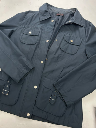 Navy blue zip up 90s vintage lightweight parka jacket (M)