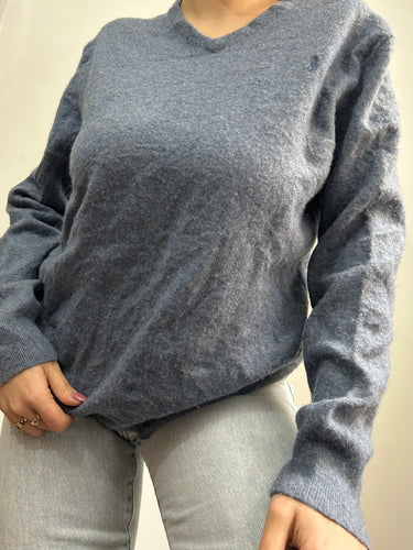Grey blue round neck wool unisex 90s jumper  (M)