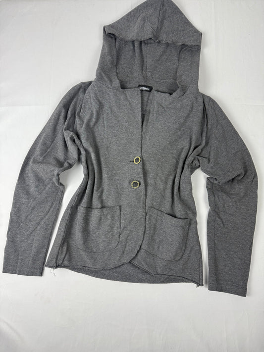 Grey 100% cotton buttons up hooded jacket (S/M)