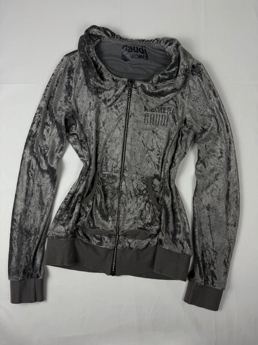 Grey velvet zip up sweatshirt (L)