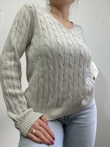 White cream cotton 90s knitted  jumper (S/M)