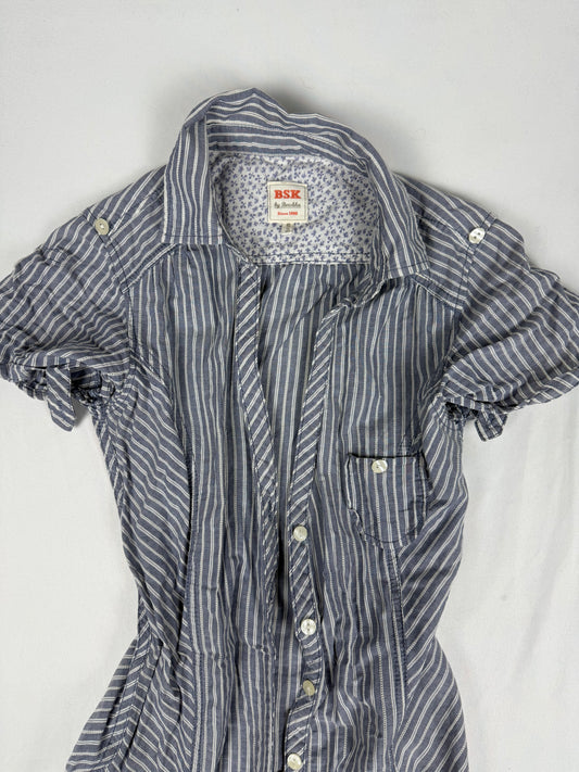 Grey striped cotton mini dress (S)