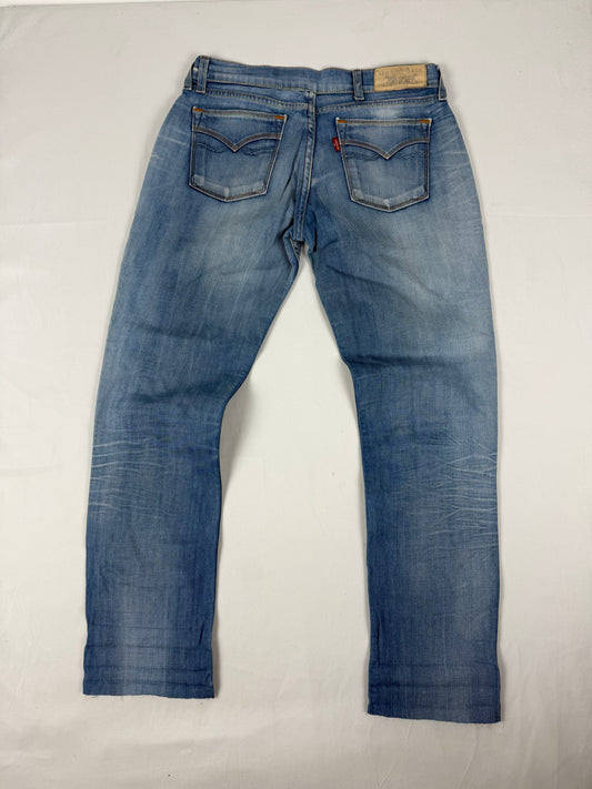 Blue denim low rise straight legs pants (S)