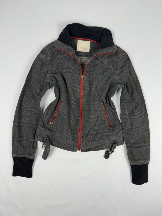 Grey cotton zip up biker jacket (S/M)