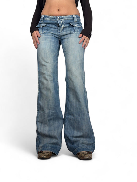 Blue denim low waist flare pants (S/M)