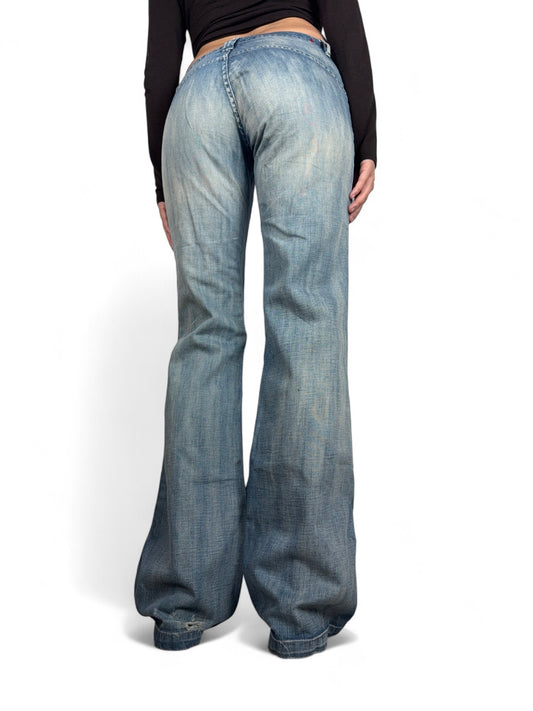 Blue denim low waist flare pants (S/M)