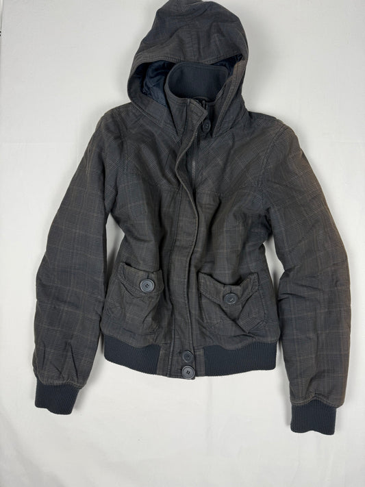 Grey cotton zip up hooded biker jacket (M)