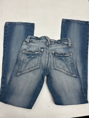 Blue denim low waisted 90s vintage bootcut flare pants (S)