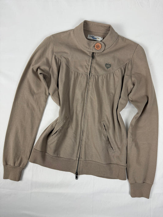 Khaki tight fit zip up sweatshirt (S)