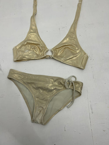 Gold  lace up adjustable y2k vintage bikini set (S)