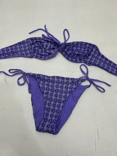 Purple lilac bandeau adjustable y2k vintage bikini set (S)