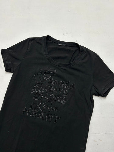 Black strass glitters spell out logo y2k vintage tee (S)