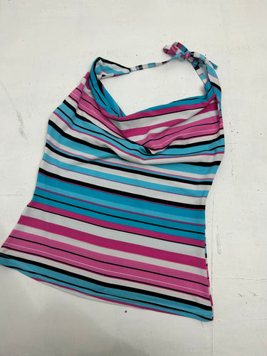 Blue & pink striped halter top y2k vintage (S/M)