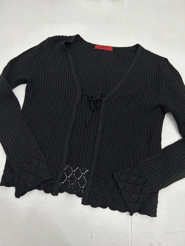 Black crochet tie up coton cardigan bolero top (S/M)