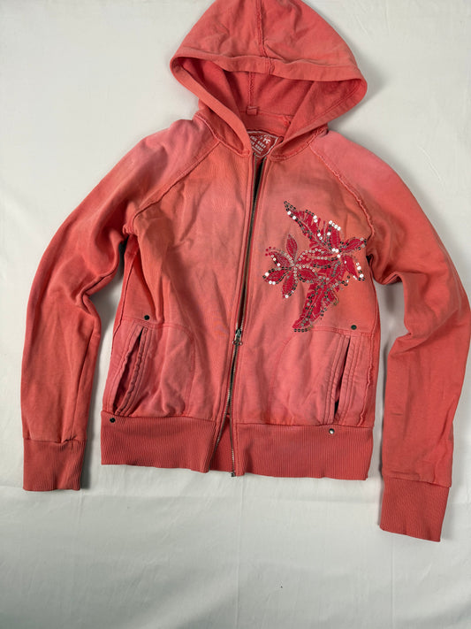 Orange 100% cotton zip up logo hoodie (S/M)