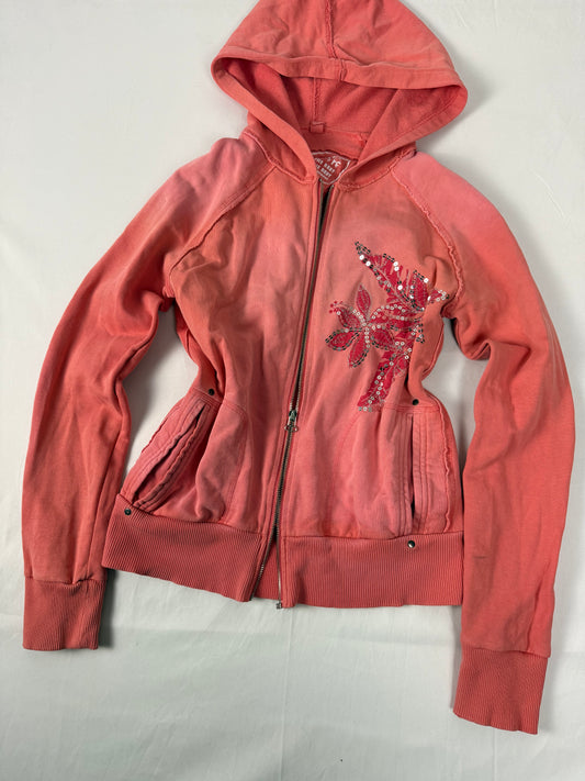 Orange 100% cotton zip up logo hoodie (S/M)