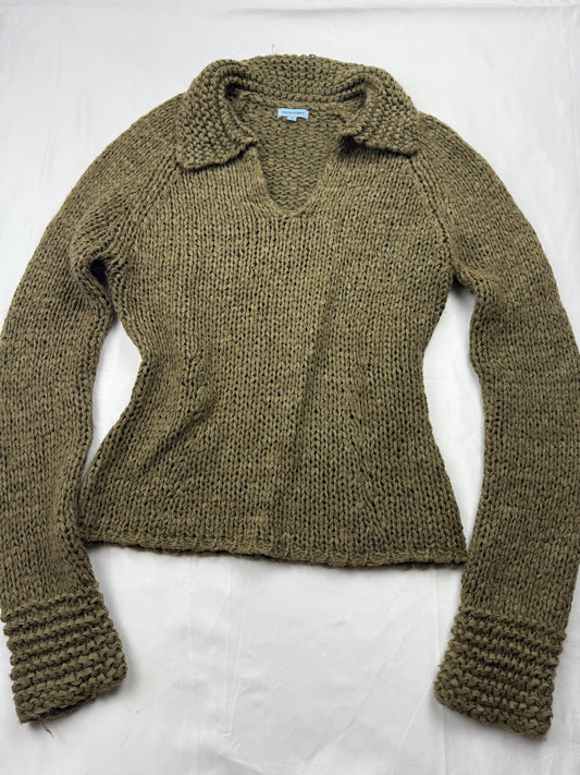 Khaki polo neck knitted crochet jumper (M/L)
