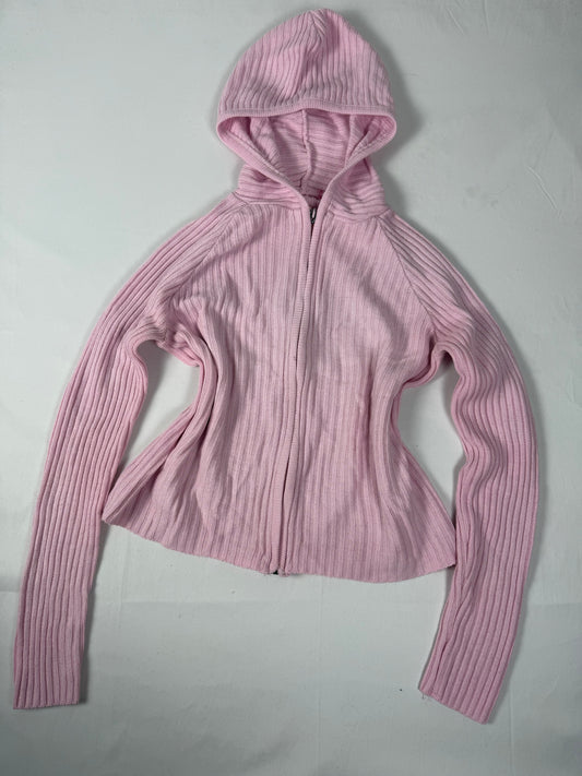 Baby pink ribbed tight fit hooded jumper (S/M)