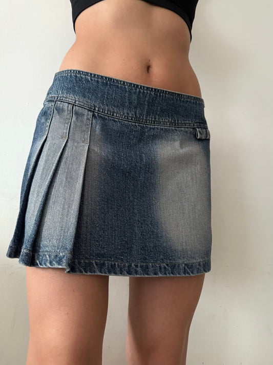 Blue denim mini pleated skirt (S/M)