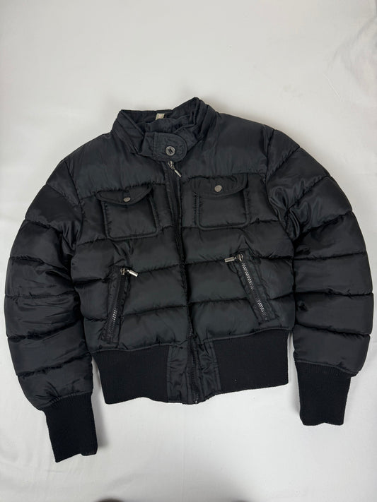 Black zip up hooded puffer jacket (XS)