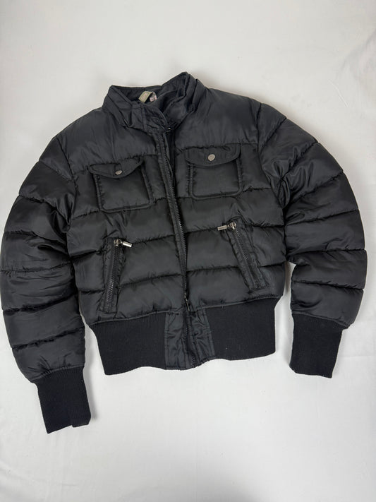 Black zip up hooded puffer jacket (XS)