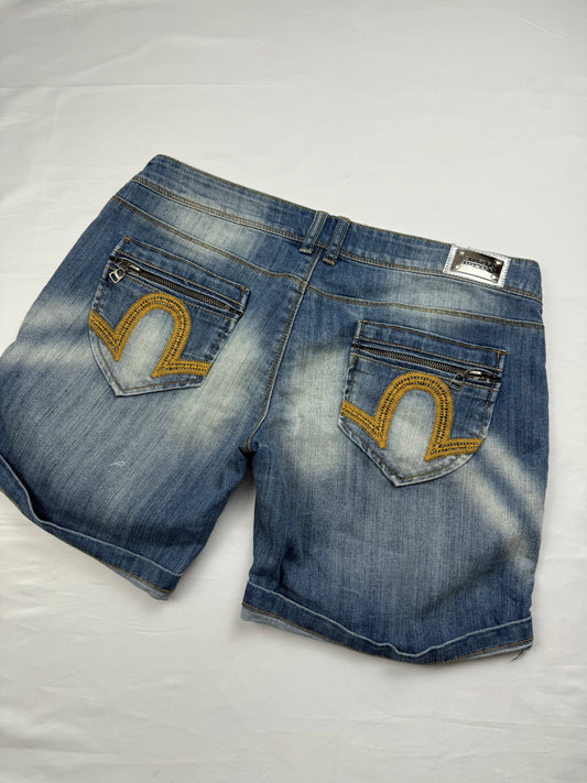 Blue denim low rise mini short (XL)