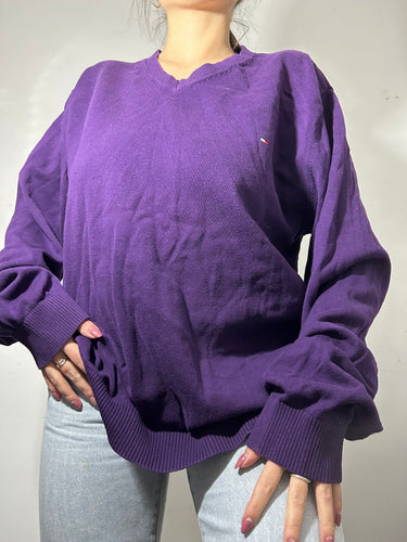 Purple 90s long sleeves cotton knitted  jumper (XL)