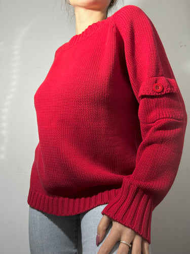 Red coton crewneck jumper y2k 90s vintage (S/M)