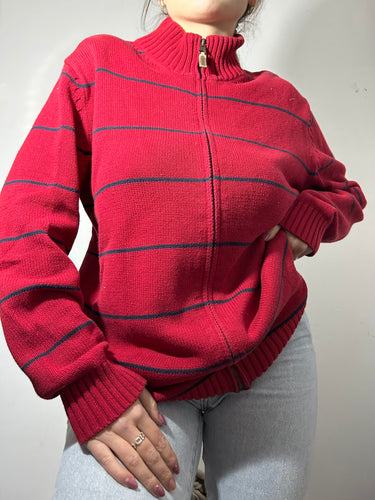 Red striped coton zip up jumper y2k 90s vintage (S/M)