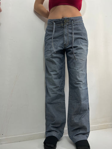 Blue ribbed low/mid waisted 90s vintage denim baggy pants (M/L)