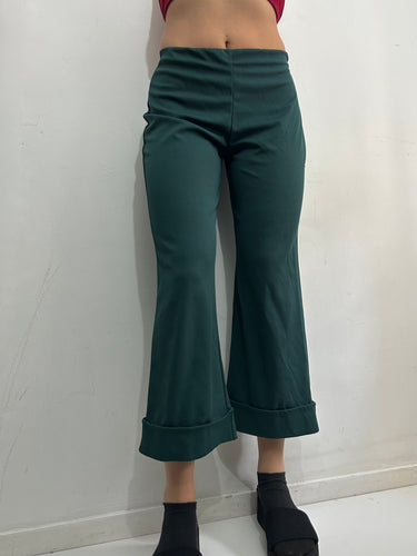Dark green mid waist 90s vintage large bootcut office pants (S)