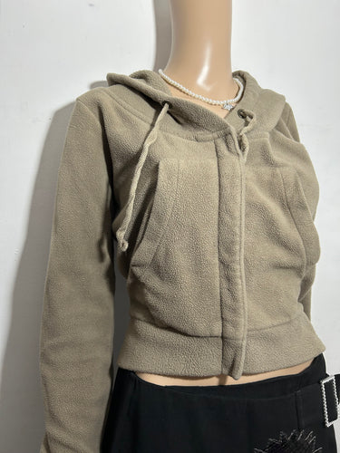 Khaki zip up vintage fleece sweatshirt (S/M)