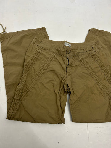 Khaki ruched utility low waisted 90s vintage flare large pants (S)