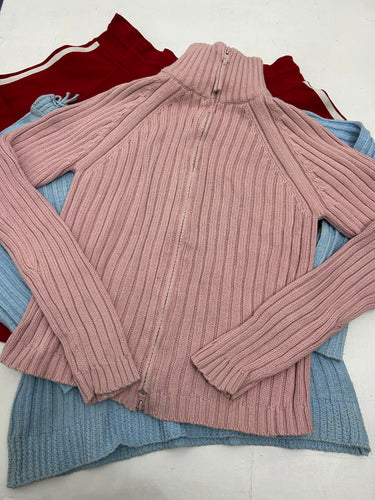 Baby pink zip up ribbed  jumper y2k 90s vintage (S/M)