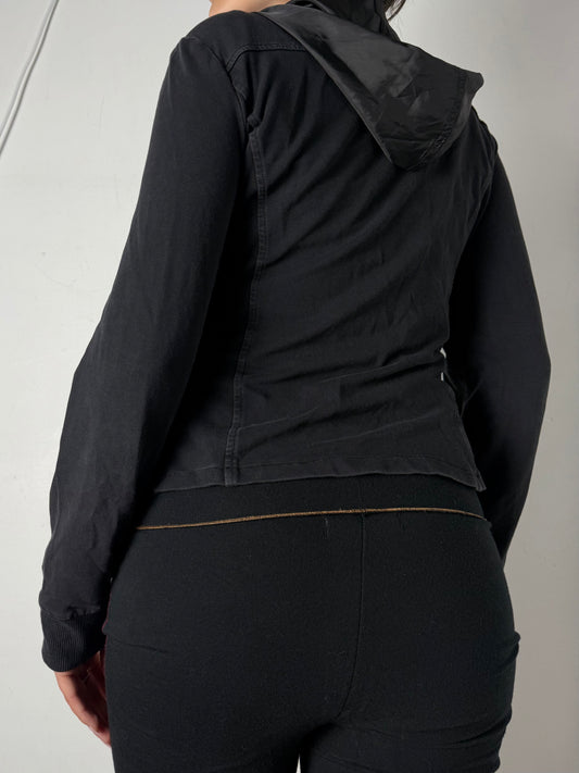 Black zip up hooded jacket (S/M)