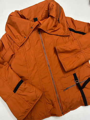 Orange zip up utility puffer jacket y2k vintage (S/M)