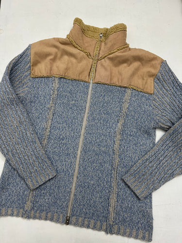 Blue suede 90s zip up knitted jacket (S/M)