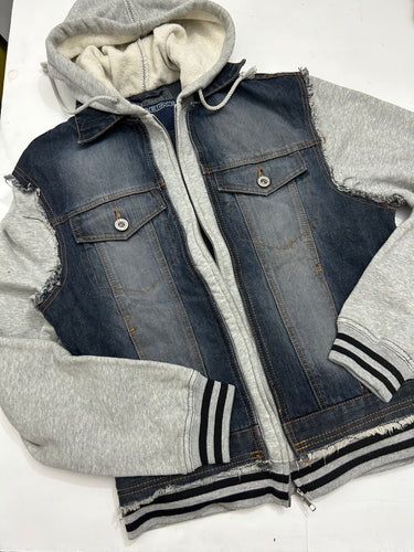 Bi fabric navy denim jean's zip up y2k jacket hoodie (S/M)