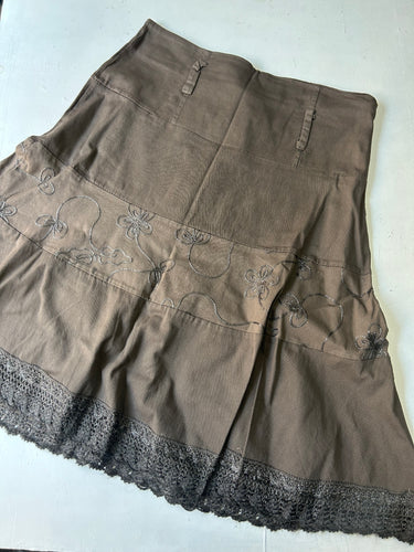 Brown / khaki low rise embroidered mid skirt  90s y2k vintage (M)