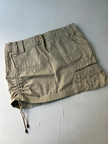 Beige cargo denim ruched low rise mini skirt  90s y2k vintage (S)