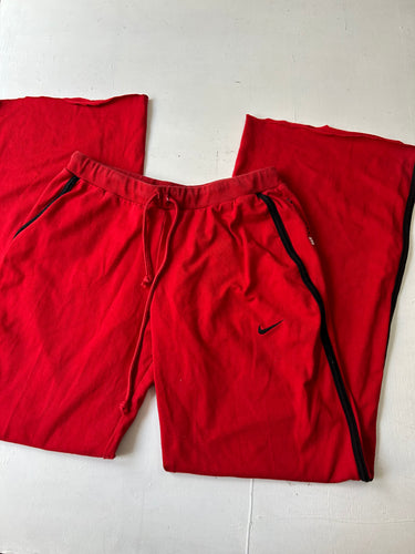 Red flare gym pants swoosh logo joggers y2k 90s vintage (S/M)