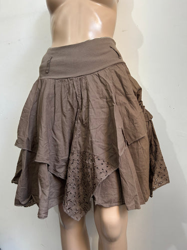 Brown ruched asymmetric low rise pleated mid skirt  90s y2k vintage (S)