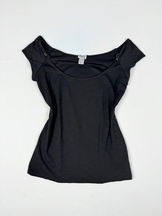 Black cotton ribbed tight fit tee (XL)