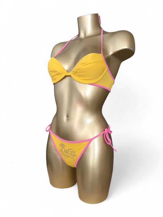 Yellow graphic bikini set (S)