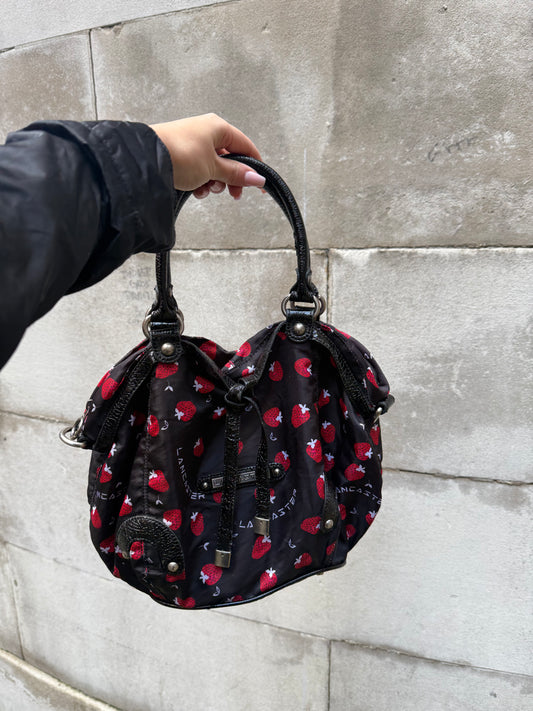 Black strawberries besace shoulder bag (37x23cm)
