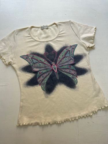 Cream butterfly y2k 90s vintage baby tee (S/M)