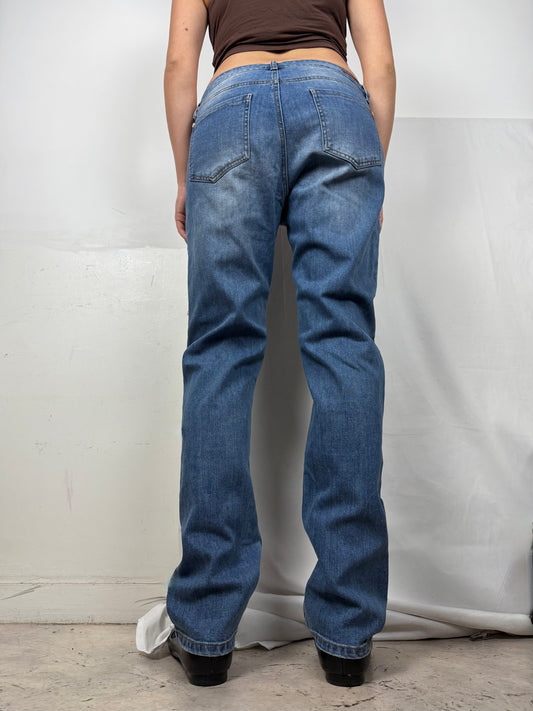 Blue low rise straight legs denim pants (M)
