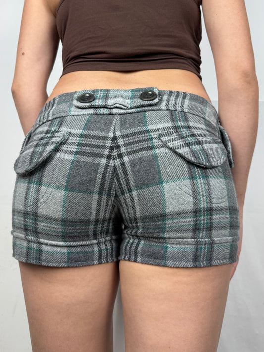 Grey check print low rise mini short (M)